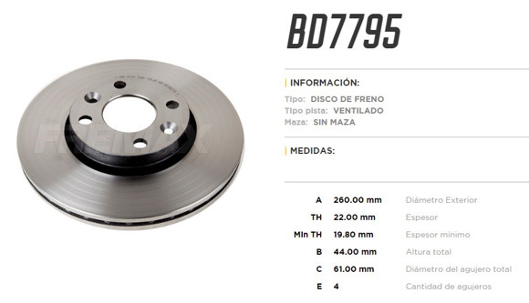 Imagen de DISCO DE FRENO RENAULT CLIO 1.6 16V/LOGAN 2007/NISSAN TIIDA