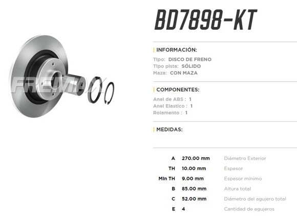 Imagen de DISCO DE FRENO TRASERO RENAULT SCENIC 2.0 16V (KIT)