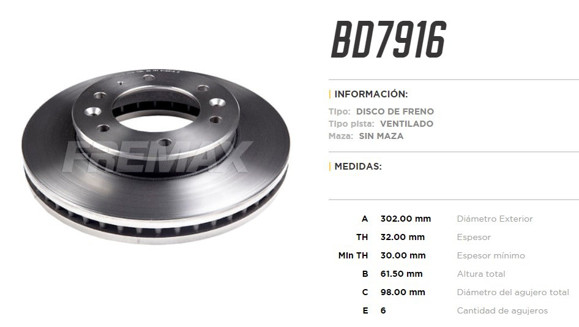 Imagen de DISCO DE FRENO FORD RANGER 2011 4X2 4X4