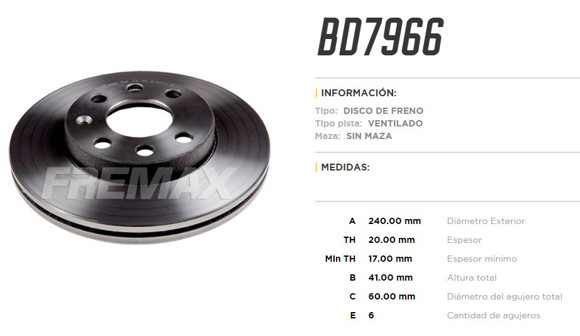 Imagen de DISCO DE FRENO CHEVROLET CORSA 1.0/1.4 2000
