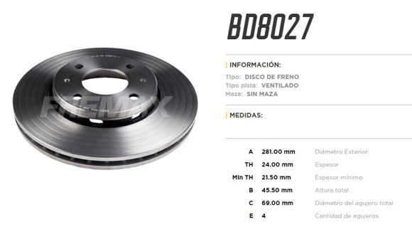 Imagen de DISCO DE FRENO VOLVO S40/V40 1997-2003
