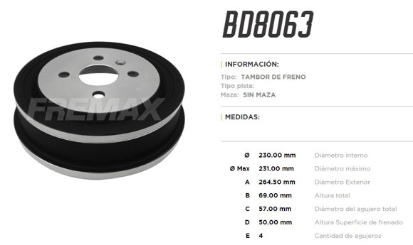 Imagen de CAMPANA DE FRENO CHEVROLET ASTRA 1.8/2.0 MERIVA 2002-2009
