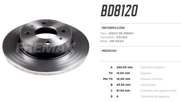Imagen de DISCO DE FRENO NISSAN SUNNY B12 -1990 SENTRA B13