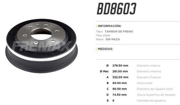 Imagen de CAMPANA DE FRENO CHEVROLET D20 85-92 S10/BLAZER/ERANEIO