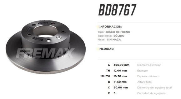 Imagen de DISCO DE FRENO TRASERO RENAULT MASTER 2.3/NISSAN NV400 2.3