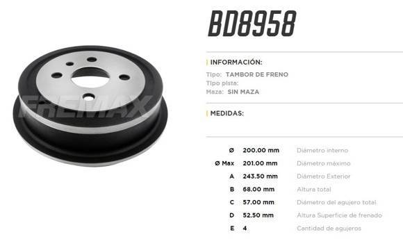 Imagen de CAMPANA DE FRENO CHEVROLET CHEVETTE/MONZA/KADETT/CORSA P-UP