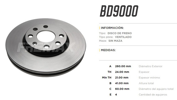 Imagen de DISCO DE FRENO CHEVROLET CORSA 2/MONTANA/MERIVA/COMBO