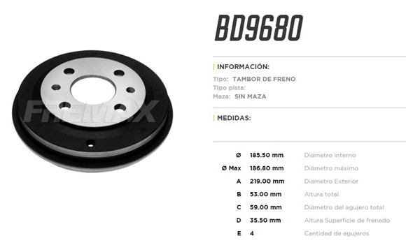 Imagen de CAMPANA DE FRENO FIAT UNO/DUNA/PREMIO/PALIO/FIORINO