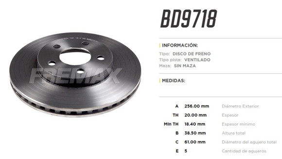 Imagen de DISCO DE FRENO DELANTERO CHRYSLER NEON