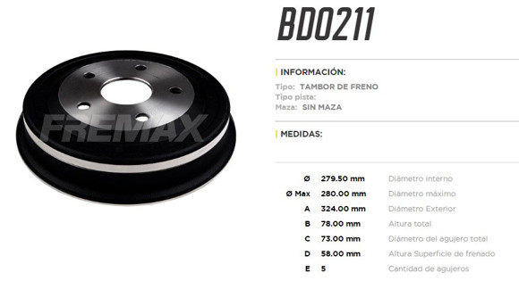 Imagen de CAMPANA DE FRENO TRASERA FORD F100 1966-1992