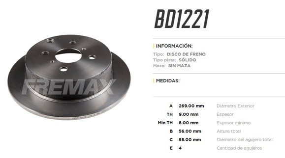 Imagen de DISCO DE FRENO TRASERO TOYOTA COROLLA 2.0TD 2003 D4D