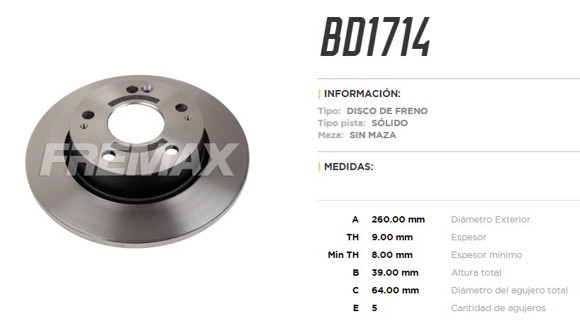 Imagen de DISCO DE FRENO TRASERO HONDA CIVIC 1.5T 2017