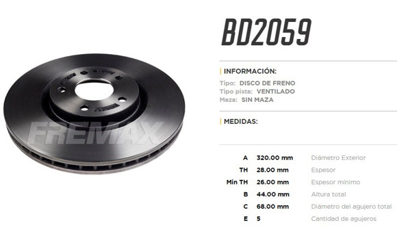 Imagen de DISCO DE FRENO DEL. NISSAN SENTRA 2012/QASHQAI 2007 (VENT.)