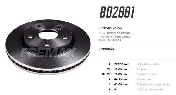 Imagen de DISCO DE FRENO DELANTERO TOYOTA RAV 4 2006-2013 (VENTILADO)