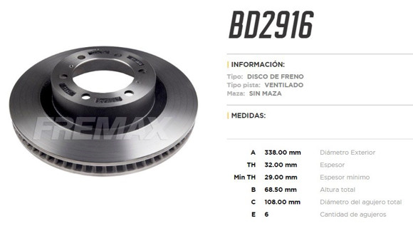 Imagen de DISCO DE FRENO DEL. TOYOTA 4 RUNNER 2.7-4.0 2010 (VENTILADO)