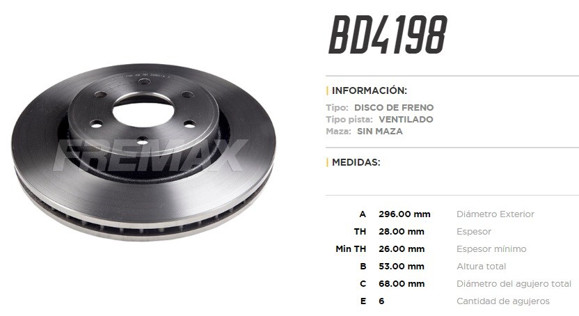 Imagen de DISCO DE FRENO DELANTERO NISSAN FRONTIER 2.3-2.5/NP300 R16"