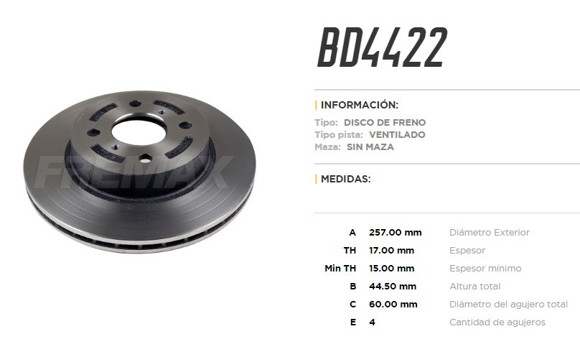 Imagen de DISCO FRENO DELANTERO CHERY FACE 1.3/S18 1.3 2010 VENTILADO