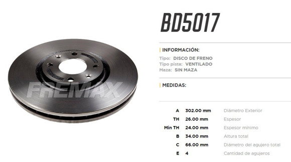 Imagen de DISCO DE FRENO DEL. PEUGEOT 208/308/3008/5008 CT C4/DS4/DS5