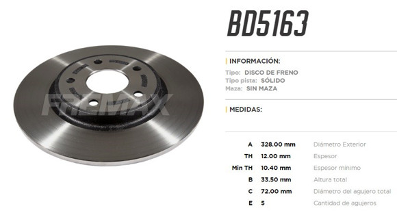 Imagen de DISCO DE FRENO TRASERO DODGE JOURNEY 2014
