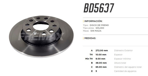 Imagen de DISCO DE FRENO TRASERO AUDI A1/A3/VW NEW BEETLE/VENTO GLI