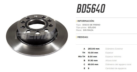 Imagen de DISCO DE FRENO TRASERO VW VENTO 2.5 2011/AUDI A3 2003-2012