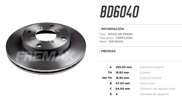 Imagen de DISCO DE FRENO DELANTERO SUZUKI SWIFT 1.3/1.6I 16V 1989