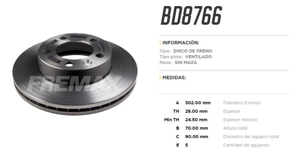 Imagen de DISCO DE FRENO DEL. RENAULT MASTER 2.3 2011/NISSAN NV400 2.3