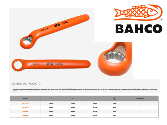 Imagen de LLAVE FIJA AISLADA BAHCO BAHCO 1000V (IEC 60900) DE 3/4"