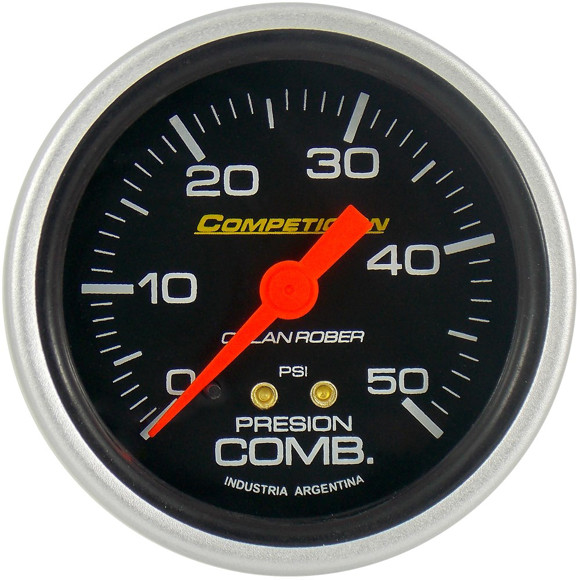Imagen de MANOMETRO PRESION COMBUSTIBLE ESCALA: 0-50 PSI FONDO NEGRO