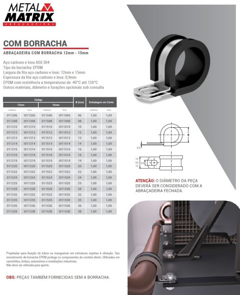 Imagen de ABRAZADERA PARA CAÑO C/GOMA 15MM EN ACERO CARBONO DE 38MM