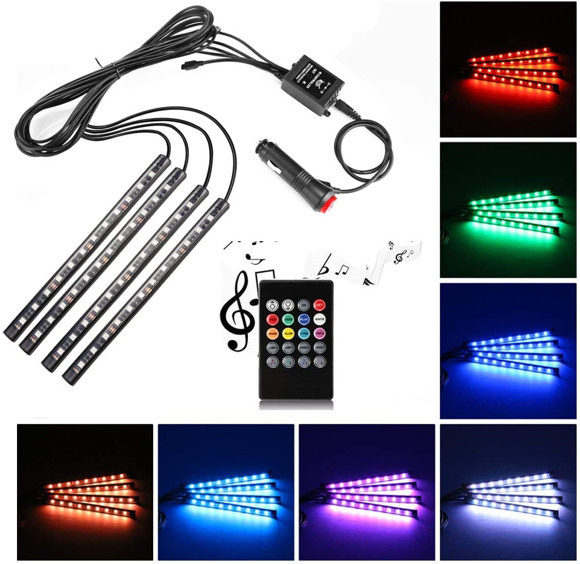 Imagen de KIT DE LUCES LED RGB 12V 8 COLORES INTERIOR AUTO C/CONTROL