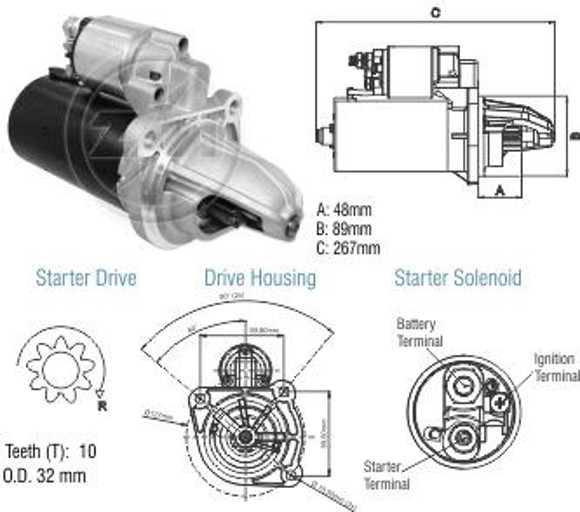 Imagen de MOTOR ARRANQUE M-BENZ 12V 10D OM352/OM366 C/REDUCTOR