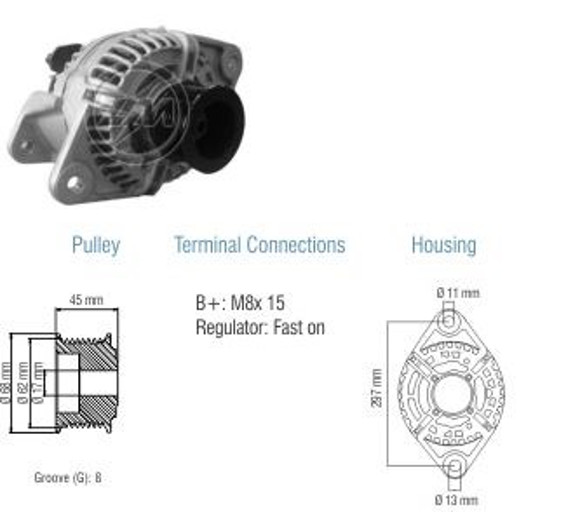 Imagen de ALTERNADOR VOLVO 24V 80AMP CONECTOR MULTIFUNCION