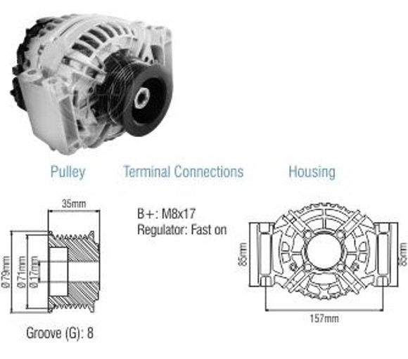 Imagen de ALTERNADOR SCANIA ANCLAJE LATERAL 24V 80AMP