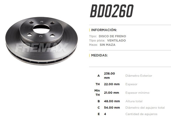 Imagen de DISCO FRENO DEL VENT TOYOTA CARINA II 88-92 COROLLA 238MM