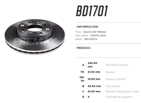 Imagen de DISCO FRENO DEL VENT HONDA CIVIC 1.3 16V/1.5I/1.6I 91. . .