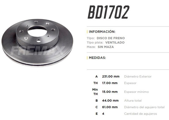 Imagen de DISCO DEL VENT CAMIONES CHINOS CHANA PICK-UP 1.0 HD CIVIC