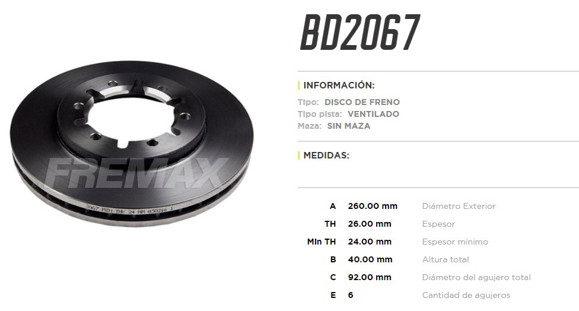 Imagen de DISCO FRENO DEL VENT NISSAN FRONTIER 3.2 4X2 1998 260MM