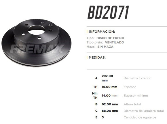 Imagen de DISCO FRENO TRAS VENT NISSAN X-TRAIL 2.8TDI05-06 LEAF 11-16