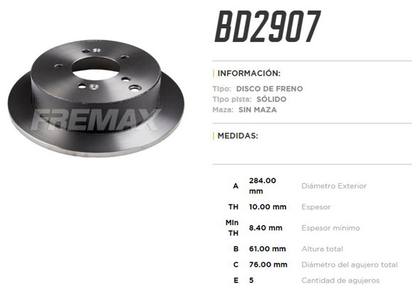Imagen de DISCO FRENO TRAS HYUNDAI SANTA FE 01-05 TUCSON 05-06