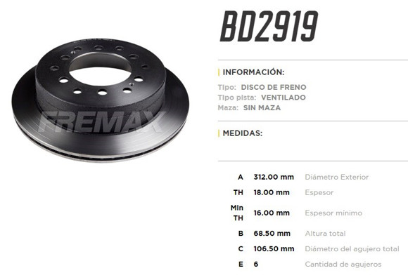 Imagen de DISCO FRENO TRAS VENT TOYOTA 4 RUNNER 03-08 LAND CUISER