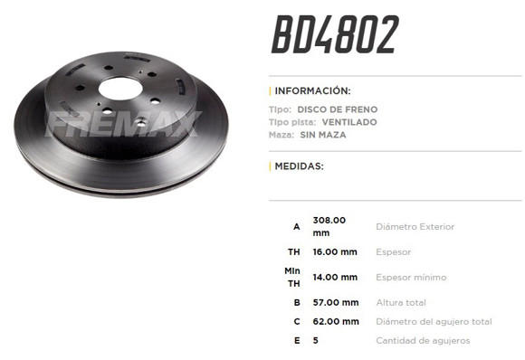 Imagen de DISCO FRNO. TRAS. VENT. SUZUKI GRAND VITARA 2.0/2.4/3.2