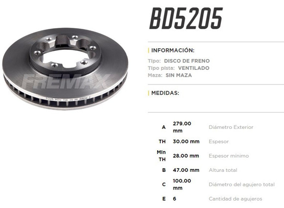 Imagen de DISCO FRENO DEL VENT NISSAN URVAN 98-05 NV300 13-16 279MM