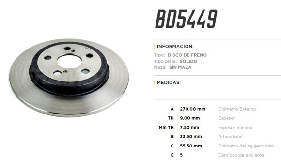 Imagen de DISCO DE FRENO TRAS TOYOTA COROLLA 1.8/2.0 2020 . . .