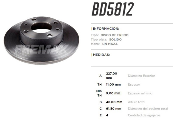 Imagen de DISCO FR DEL FIAT 124/127/128/131/147/850/900/OGGI/PANDA