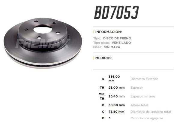 Imagen de DISCO FRNO. DEL VENT. DODGE RAM 1500 2.5TDI 95. . . 3.9 91>