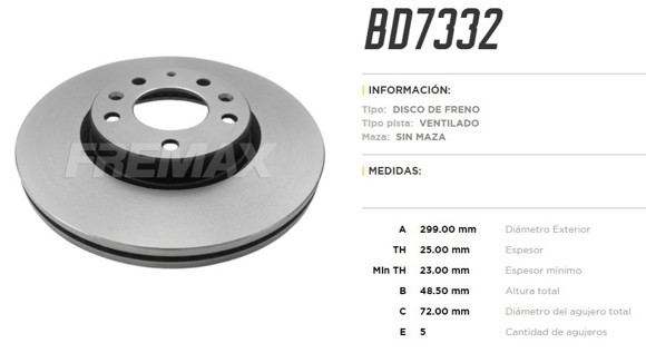Imagen de DISCO DE FRENO DEL VENTILADO FORD FUSION 2006-2012 299MM