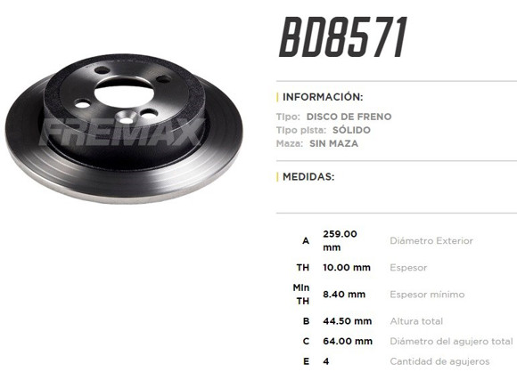 Imagen de DISCO FRENO TRAS MINI COOPER 1.6 07-08 1.6I 16V 02. . .
