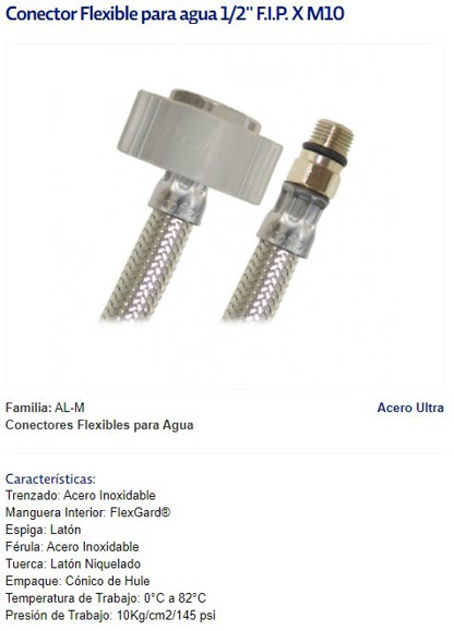 Imagen de COLILLA MONOCOMANDO 1/2" HEMBRA X M10 40CM