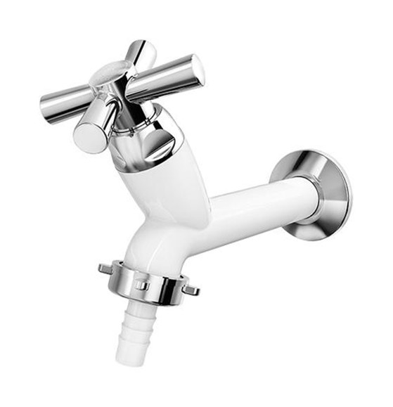 Imagen de CANILLA LAVADERO PLAST.BLANCA/CROMO SALIDA 1/2" 10CM CROSS